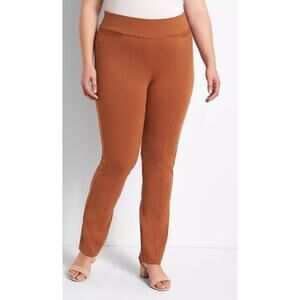 Lane Bryant Pull-On Textured Ponte Twill Straight Tan Brown Pant Stretch Sz 20w